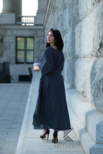 Load image into Gallery viewer, Ultra-Chic Navy &amp; White Striped Premium Cotton Caftan with Pockets - Effortlessly Stylish
