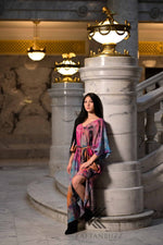 Load image into Gallery viewer, Abstract Watercolor Tie Dye wearable art : Fuchsia &amp; Sapphire Hand-Dyed Soft caftan Dress
