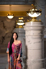 Load image into Gallery viewer, Abstract Watercolor Tie Dye wearable art : Fuchsia &amp; Sapphire Hand-Dyed Soft caftan Dress
