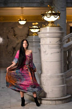 Load image into Gallery viewer, Abstract Watercolor Tie Dye wearable art : Fuchsia &amp; Sapphire Hand-Dyed Soft caftan Dress
