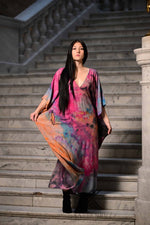 Load image into Gallery viewer, Abstract Watercolor Tie Dye wearable art : Fuchsia &amp; Sapphire Hand-Dyed Soft caftan Dress
