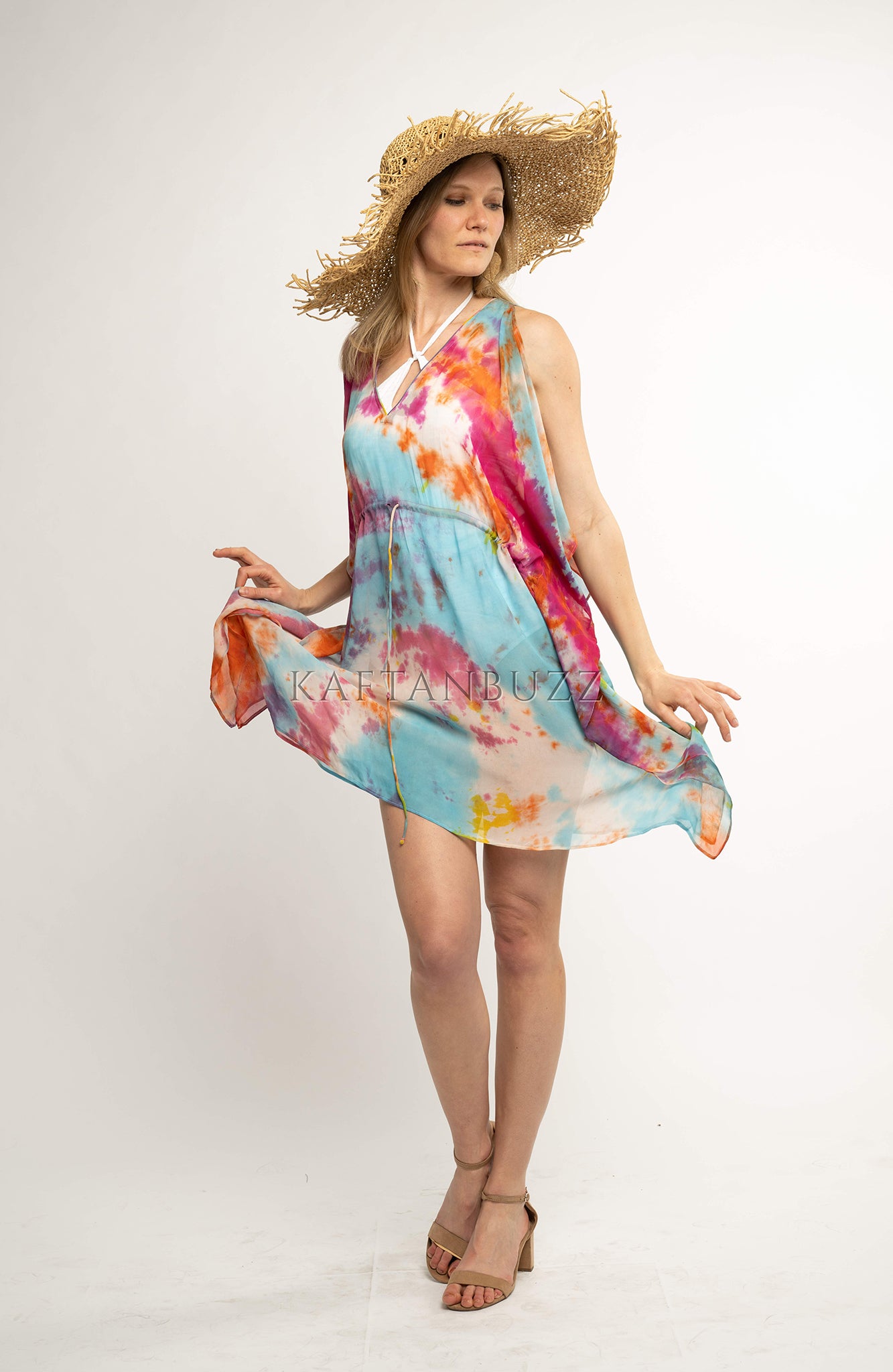 Multicolor short caftan dress for women