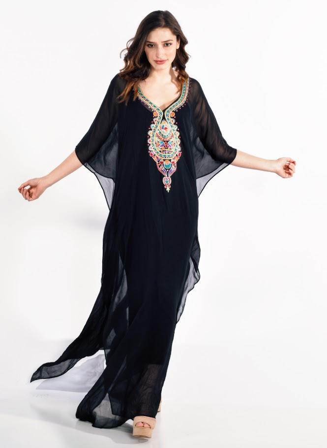 Black Plus Size Kaftan, Embroidered White Dress, Kaftan For Women, Long Black Kaftan For Women