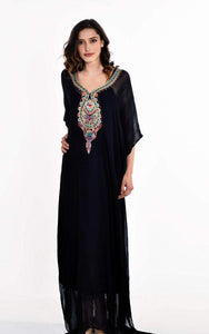 Black Plus Size Kaftan, Embroidered White Dress, Kaftan For Women, Long Black Kaftan For Women