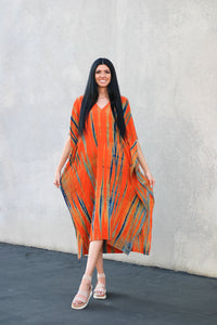 Tie Dyed Kaftan Dress, Plus Size Caftan, Orange Tie Dyed Kaftan Dress, Loose Maternity Dress