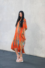 Load image into Gallery viewer, Tie Dyed Kaftan Dress, Plus Size Caftan, Orange Tie Dyed Kaftan Dress, Loose Maternity Dress
