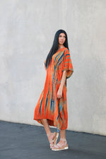 Load image into Gallery viewer, Tie Dyed Kaftan Dress, Plus Size Caftan, Orange Tie Dyed Kaftan Dress, Loose Maternity Dress
