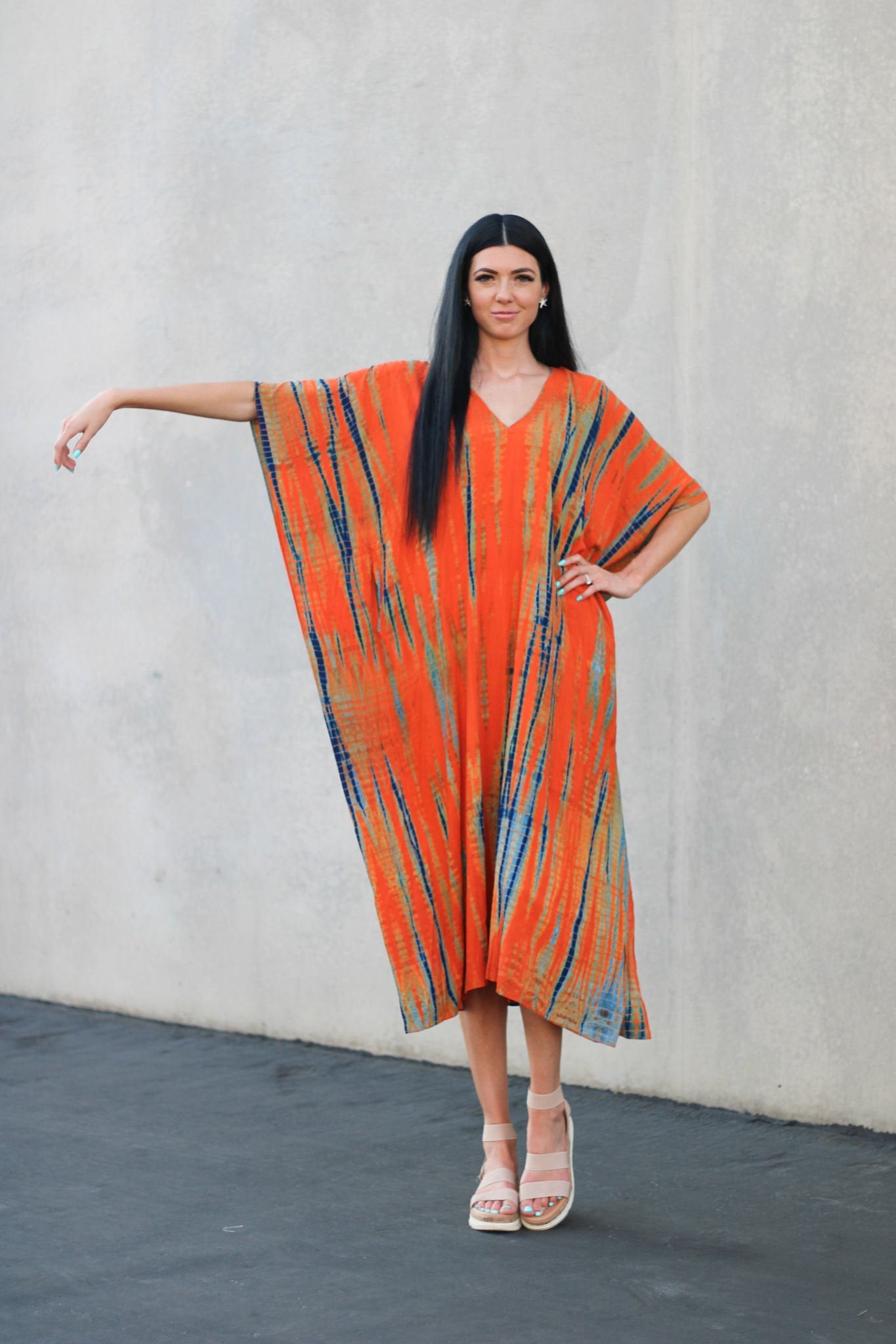 Tie Dyed Kaftan Dress, Plus Size Caftan, Orange Tie Dyed Kaftan Dress, Loose Maternity Dress