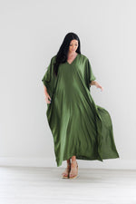 Load image into Gallery viewer, Olive Green Kaftan Dress, Plus Size Caftan Dress, Black Maxi Dress, Plus Size Cotton Kaftan
