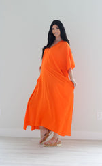 Load image into Gallery viewer, Orange Kaftan Dress, Plus Size Caftan Dress, Kaftan for Women, Maternity Dress
