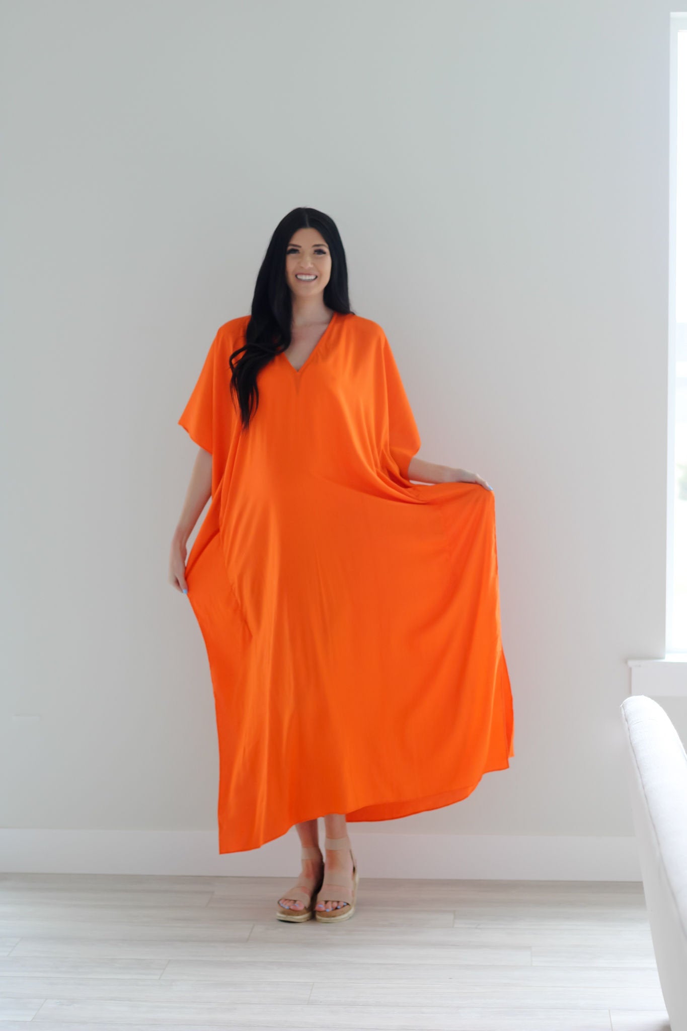 Orange Kaftan Dress, Plus Size Caftan Dress, Kaftan for Women, Maternity Dress